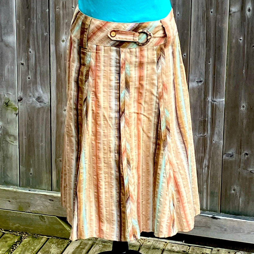 Y2K Striped Beige & Turquoise Midi Skirt
